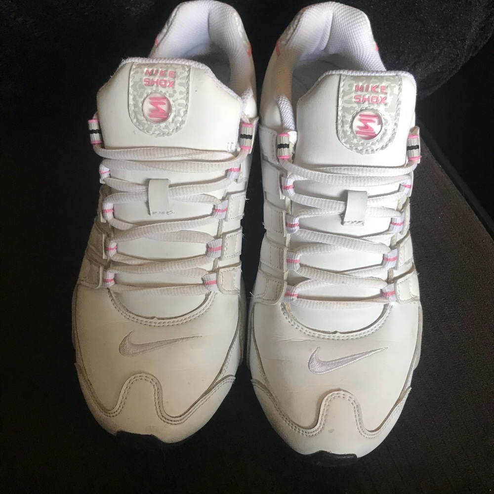 Pink and White Nike Shox